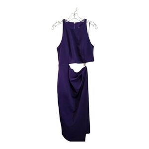 AQUA Cut-out Knee-length Dress Women's 10 Purple Round Neck Back Zip Closure